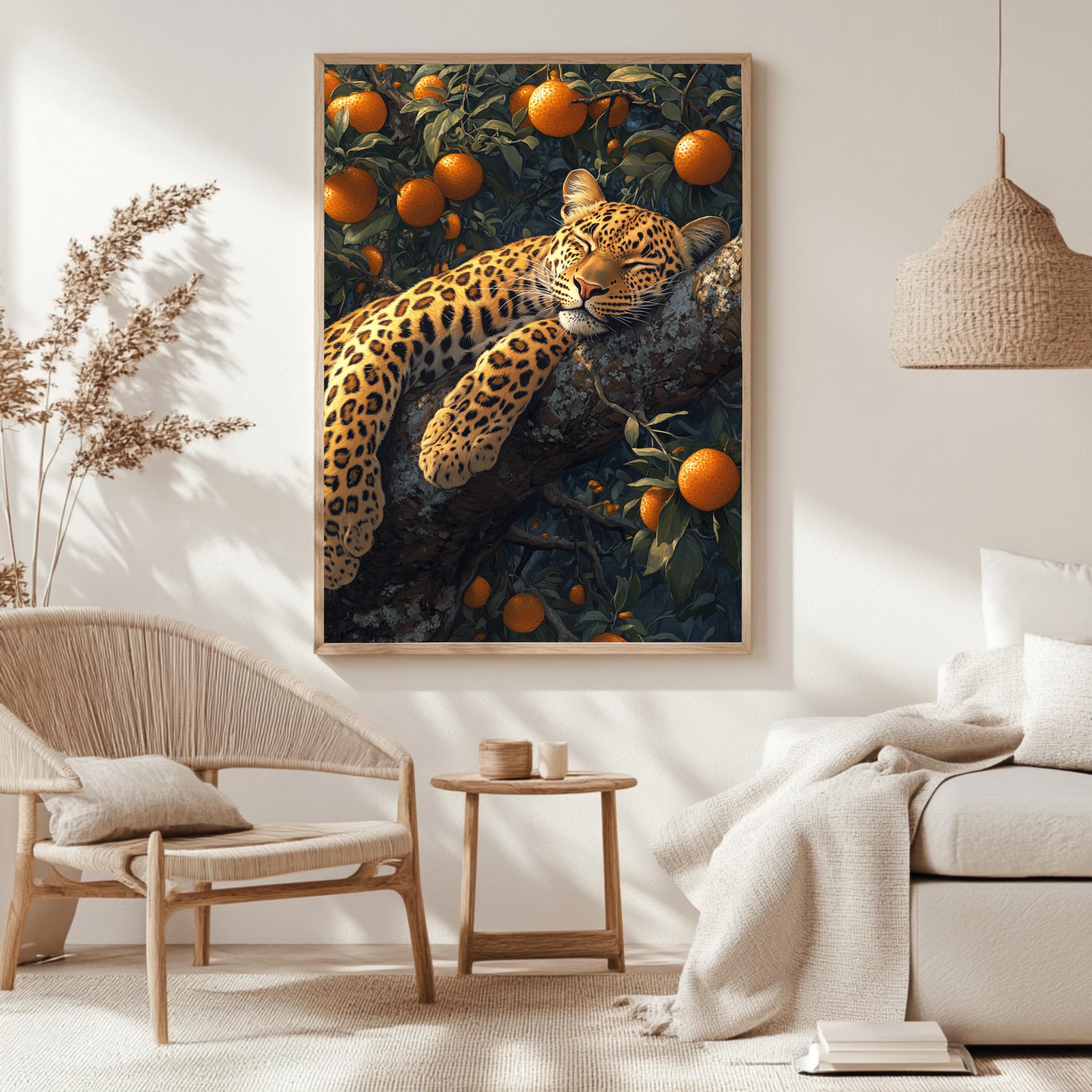 Leopard Wall Art, Botanical Jungle Wildlife Framed Canvas, Vintage Animal Home Decor, William Morris Style Artwork, Safari Lover Gift