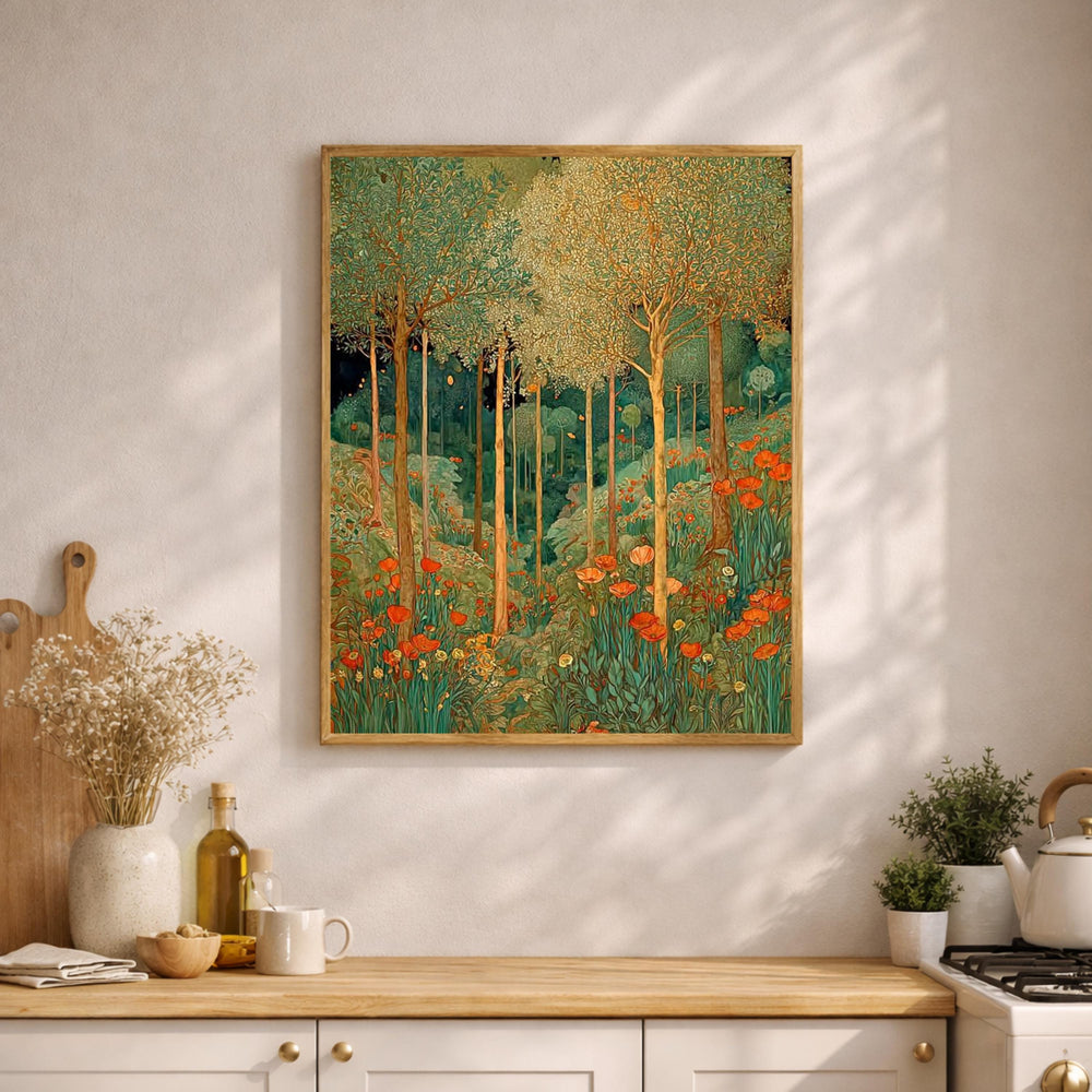 Vintage Forest Wall Art, William Morris Style Canvas, Botanical Woodland Print, Rustic Nature Artwork, Cottagecore Decor for Living Room