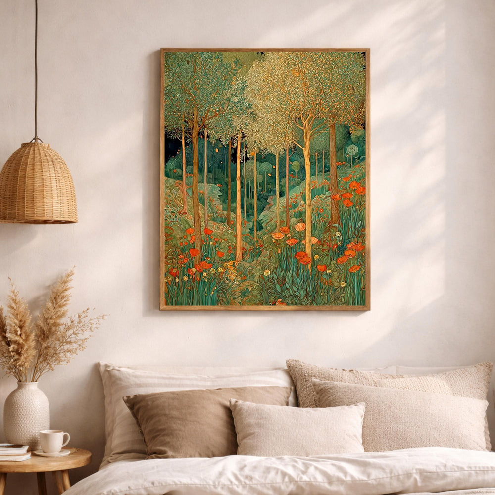 Vintage Forest Wall Art, William Morris Style Canvas, Botanical Woodland Print, Rustic Nature Artwork, Cottagecore Decor for Living Room