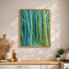 Abstract Forest Wall Art, Green Tree Print, Modern Woodland Artwork, Minimal Nature Decor, Minimalist Forest Canvas for Living Room