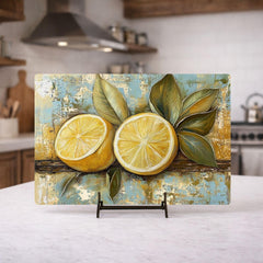 Vintage Lemon Glass Cutting Board, Rustic Citrus Kitchen Decor, Lemon Kitchen Prep Board