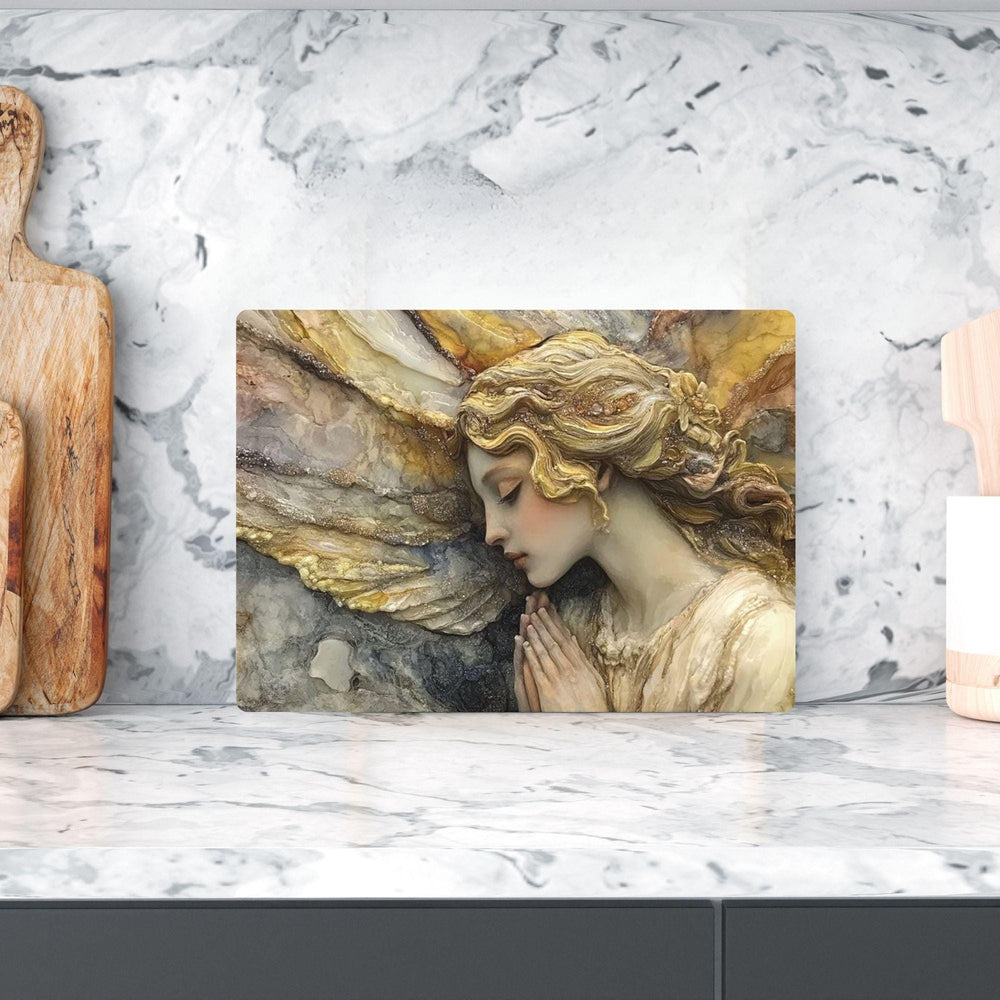 Marble Angel Glass Cutting Board, Elegant Angel Kitchen Decor, Vintage Style Kitchen Board