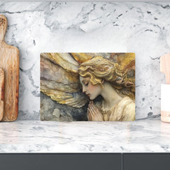 Marble Angel Glass Cutting Board, Elegant Angel Kitchen Decor, Vintage Style Kitchen Board