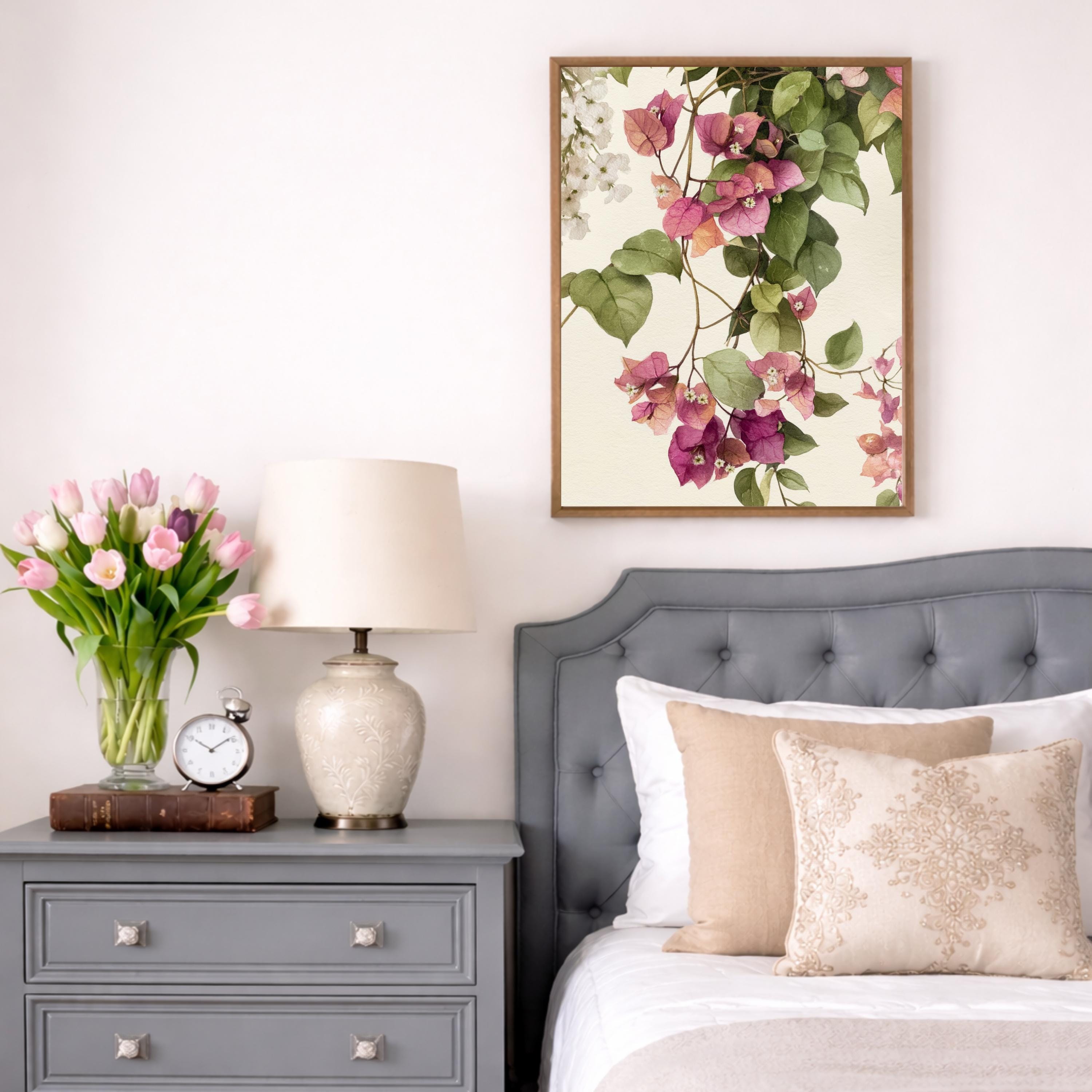 Bougainvillea Wall Art Canvas, Fuchsia Floral Wall Decor, Mediterranean Wall Art Print, Coastal Patio Wall Decor, Flower Canvas Art