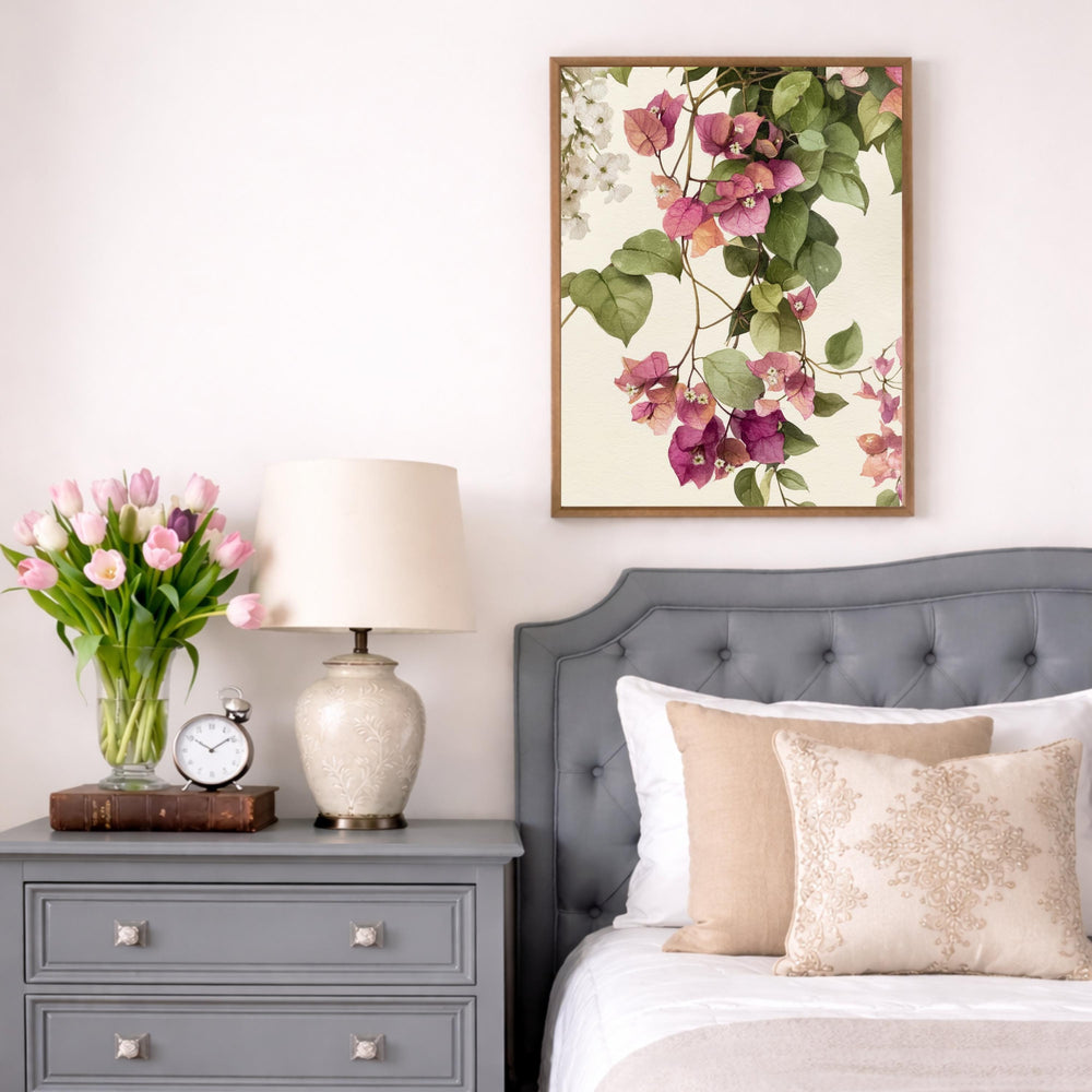 Bougainvillea Wall Art Canvas, Fuchsia Floral Wall Decor, Mediterranean Wall Art Print, Coastal Patio Wall Decor, Flower Canvas Art
