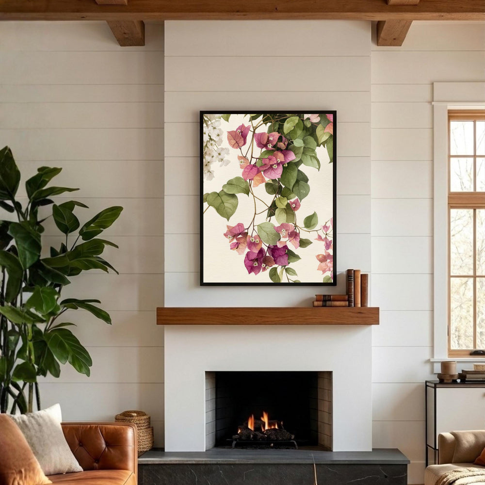 Bougainvillea Wall Art Canvas, Fuchsia Floral Wall Decor, Mediterranean Wall Art Print, Coastal Patio Wall Decor, Flower Canvas Art