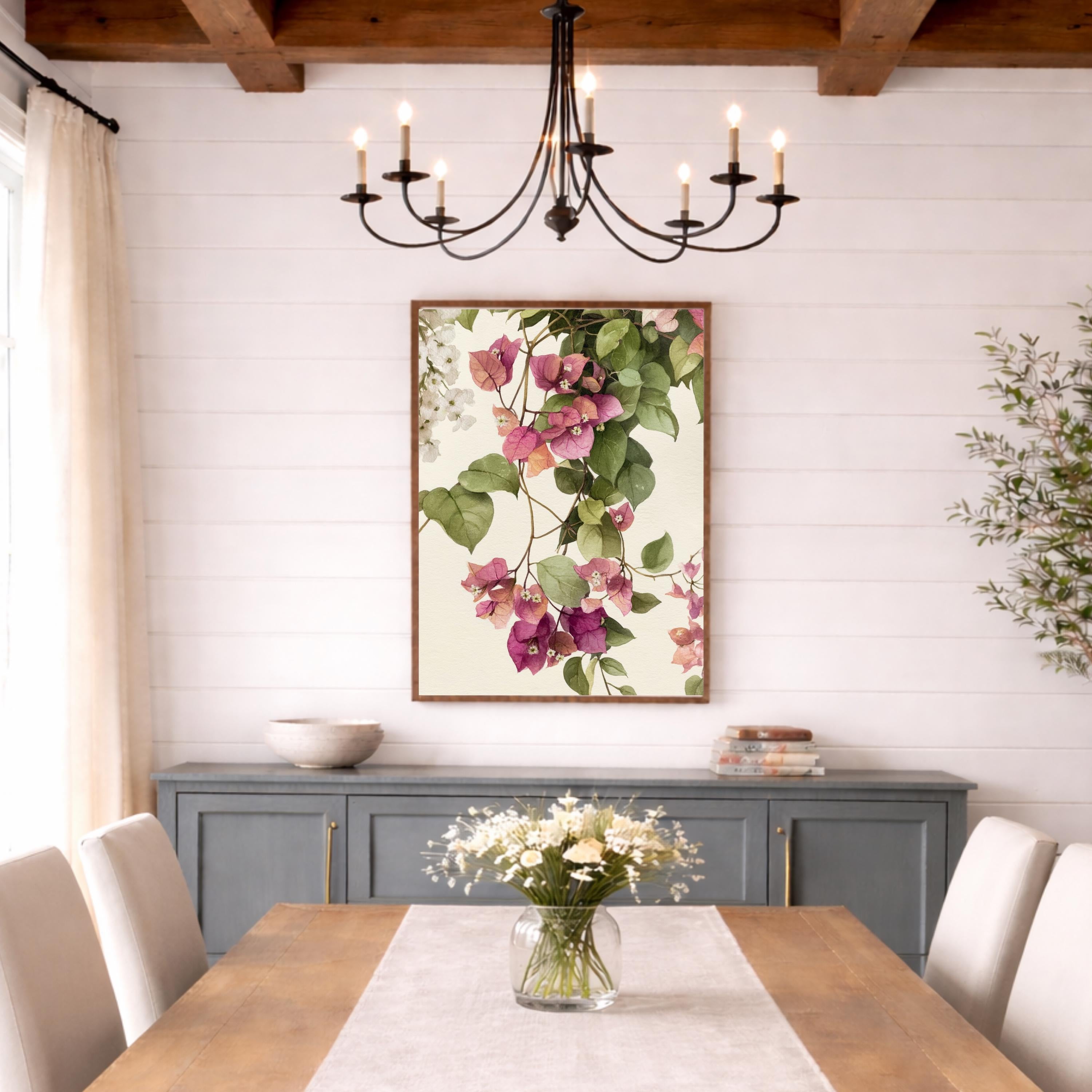 Bougainvillea Wall Art Canvas, Fuchsia Floral Wall Decor, Mediterranean Wall Art Print, Coastal Patio Wall Decor, Flower Canvas Art