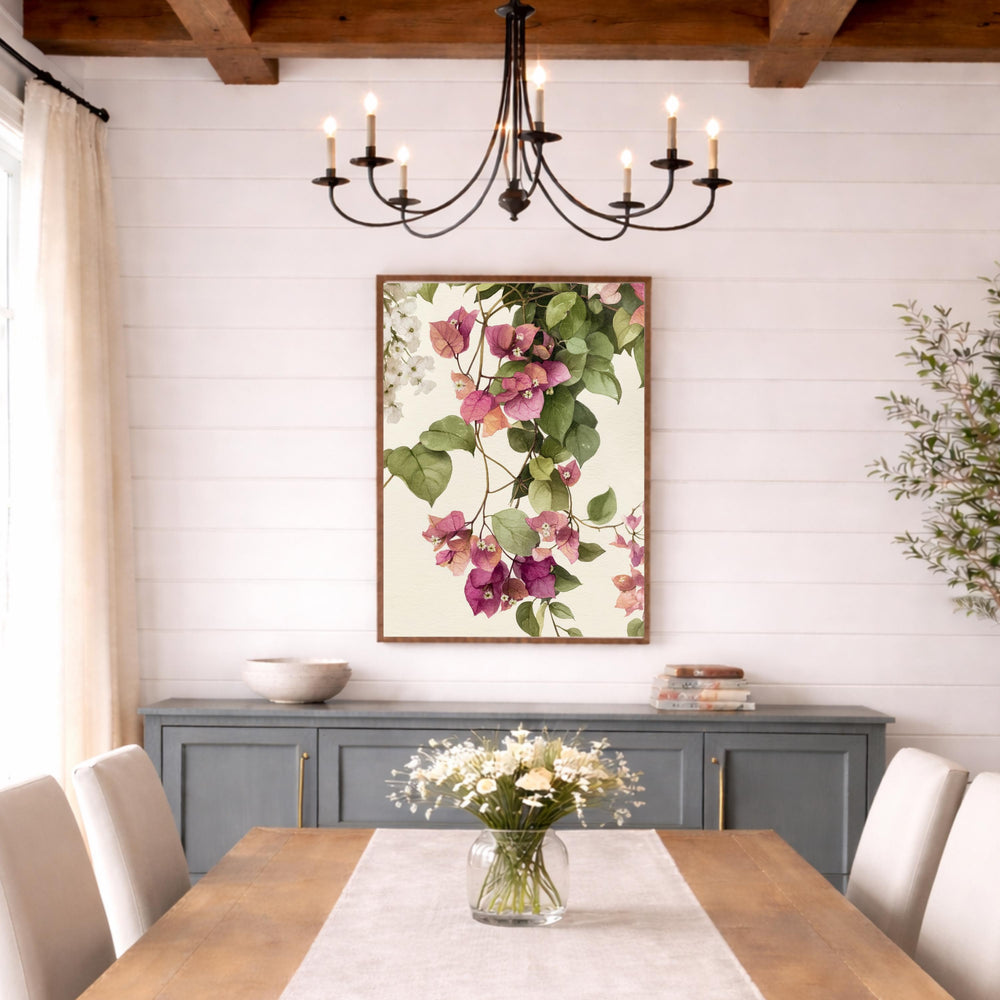 Bougainvillea Wall Art Canvas, Fuchsia Floral Wall Decor, Mediterranean Wall Art Print, Coastal Patio Wall Decor, Flower Canvas Art