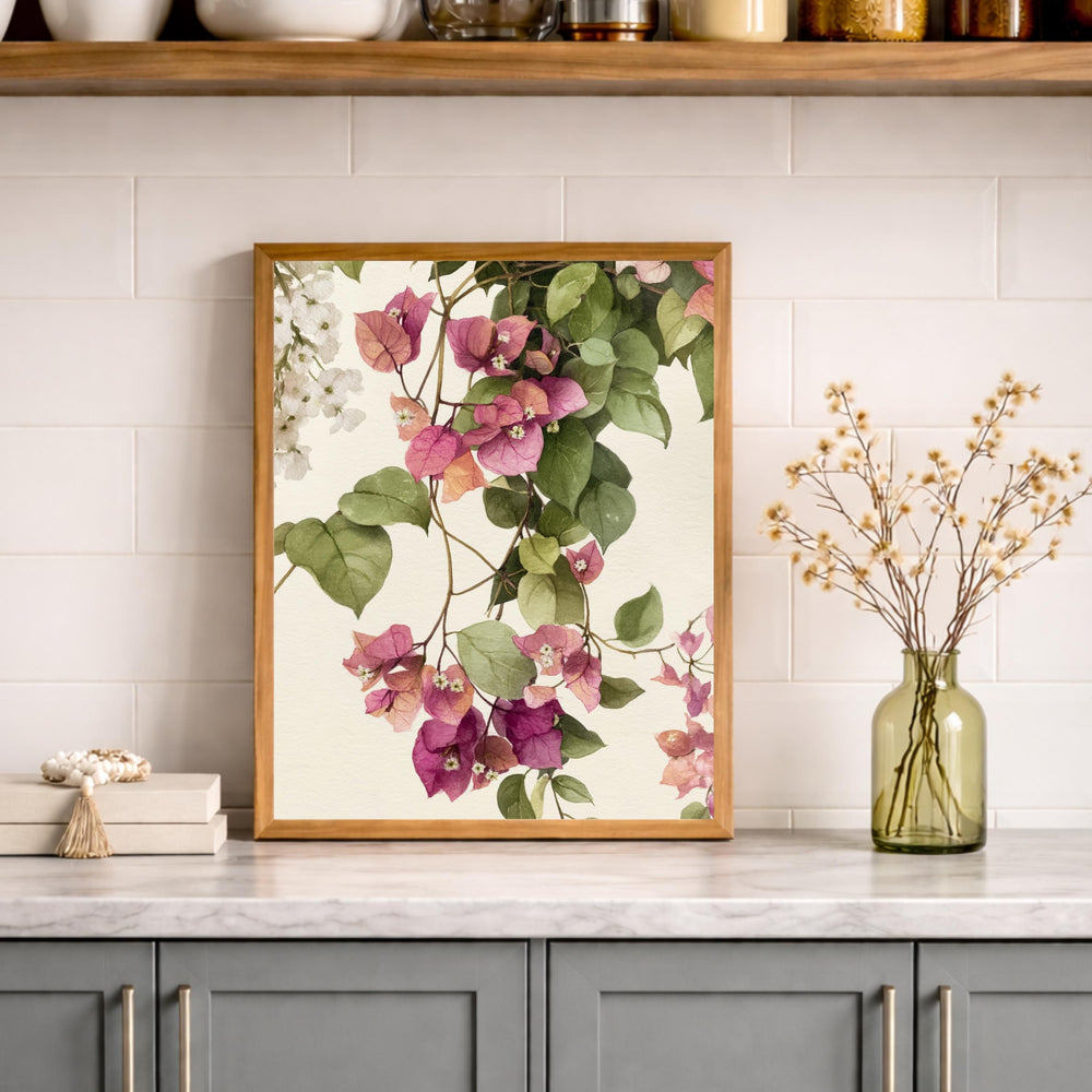 Bougainvillea Wall Art Canvas, Fuchsia Floral Wall Decor, Mediterranean Wall Art Print, Coastal Patio Wall Decor, Flower Canvas Art
