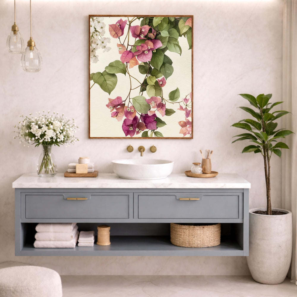 Bougainvillea Wall Art Canvas, Fuchsia Floral Wall Decor, Mediterranean Wall Art Print, Coastal Patio Wall Decor, Flower Canvas Art