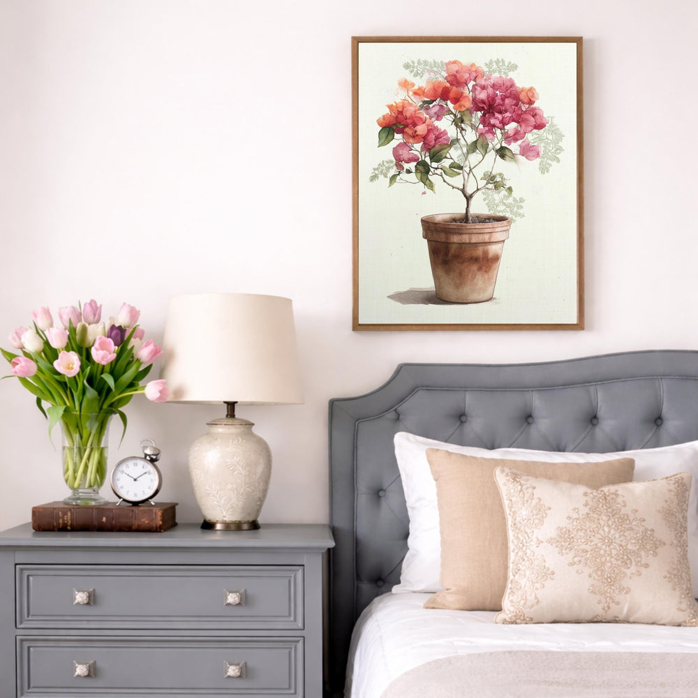 Bougainvillea Plant Wall Art Canvas, Potted Floral Wall Decor, Mediterranean Plant Wall Art Print, Kitchen Shelf Wall Decor Canvas