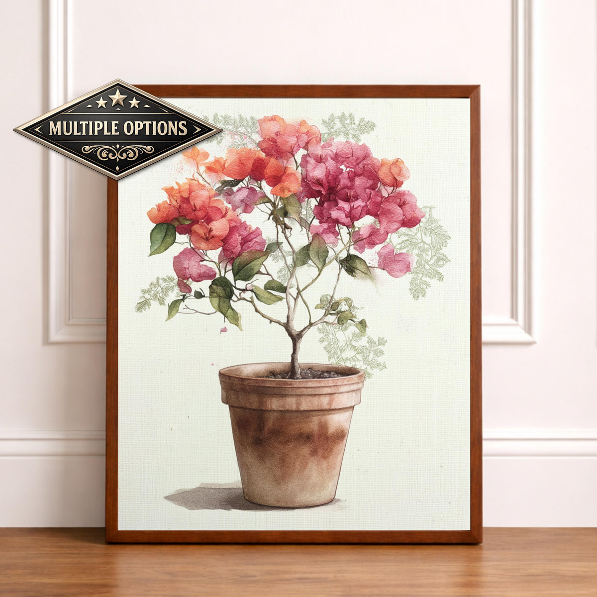 Bougainvillea Plant Wall Art Canvas, Potted Floral Wall Decor, Mediterranean Plant Wall Art Print, Kitchen Shelf Wall Decor Canvas