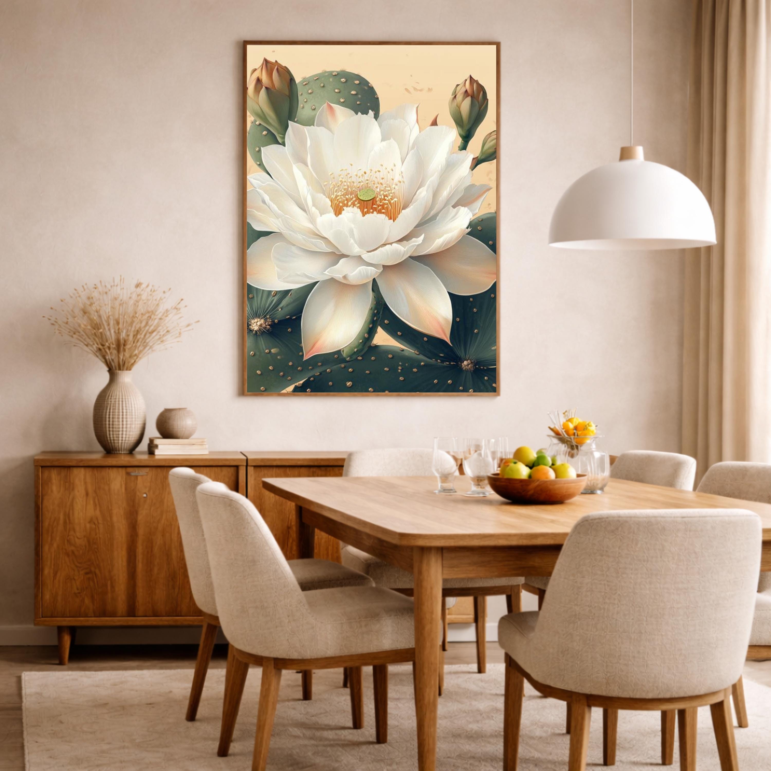 Neutral Lotus Floral Wall Art Print, Large Framed Lotus Flower Canvas Wall Decor Gift, Living Room Wall Art, Modern Organic Home Decor