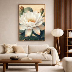 Neutral Lotus Floral Wall Art Print, Large Framed Lotus Flower Canvas Wall Decor Gift, Living Room Wall Art, Modern Organic Home Decor