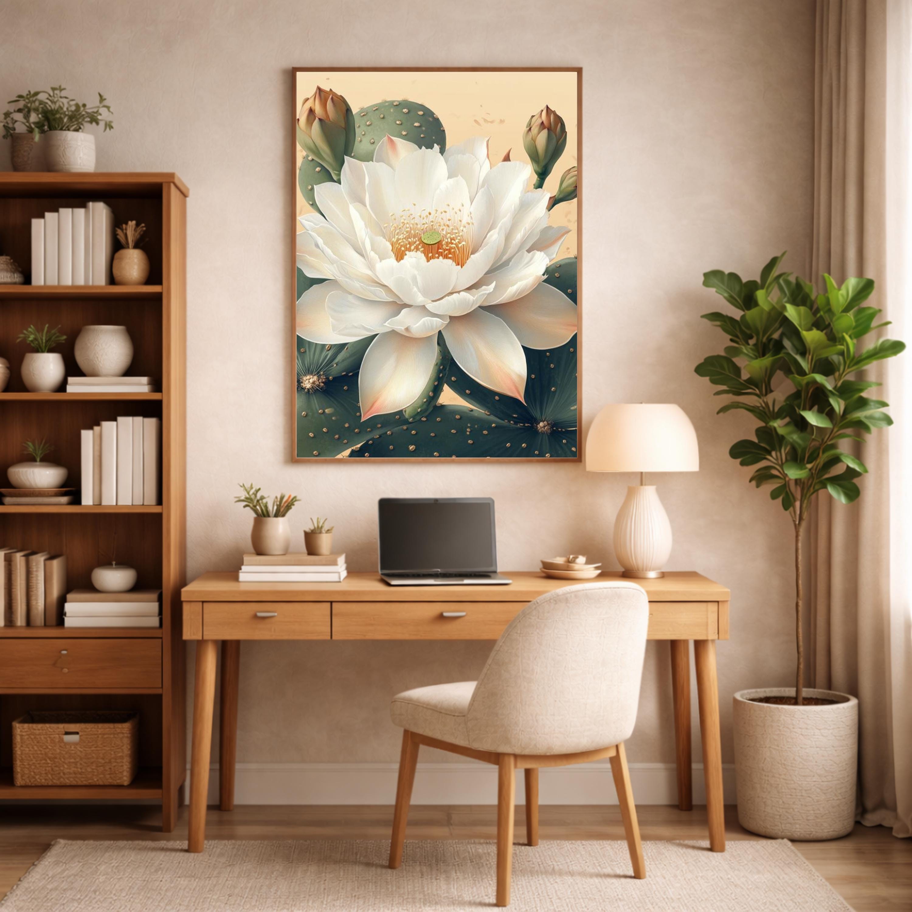 Neutral Lotus Floral Wall Art Print, Large Framed Lotus Flower Canvas Wall Decor Gift, Living Room Wall Art, Modern Organic Home Decor
