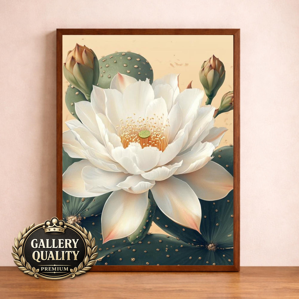 Neutral Lotus Floral Wall Art Print, Large Framed Lotus Flower Canvas Wall Decor Gift, Living Room Wall Art, Modern Organic Home Decor