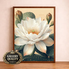 Neutral Lotus Floral Wall Art Print, Large Framed Lotus Flower Canvas Wall Decor Gift, Living Room Wall Art, Modern Organic Home Decor