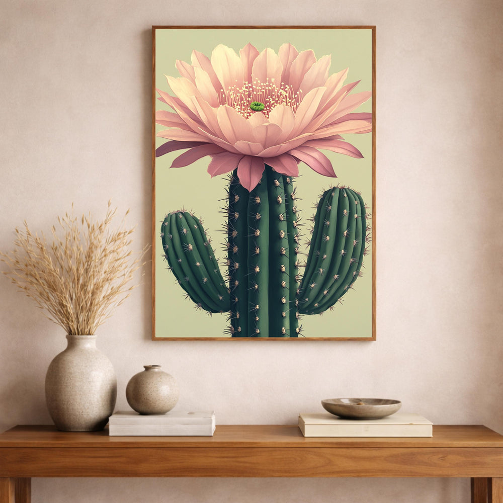 Boho Cactus Wall Art Print, Large Framed Floral Cactus Wall Decor Gift, Desert Botanical Canvas Decor, Modern Neutral Home Decor