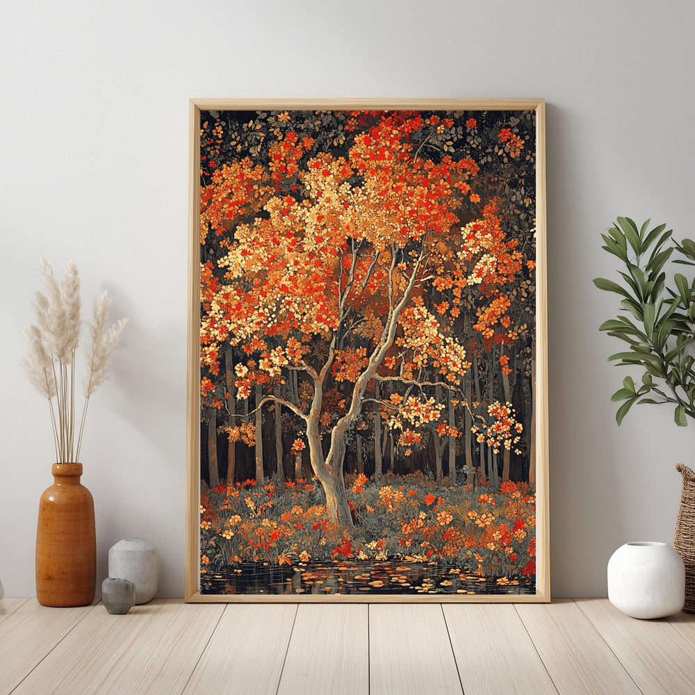 Rustic Autumn Wall Art Print, Vintage Woodland Canvas Decor, Fall Nature Landscape Art, Cozy Cottagecore Farmhouse Decor