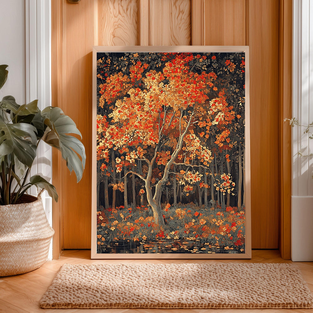 Rustic Autumn Wall Art Print, Vintage Woodland Canvas Decor, Fall Nature Landscape Art, Cozy Cottagecore Farmhouse Decor