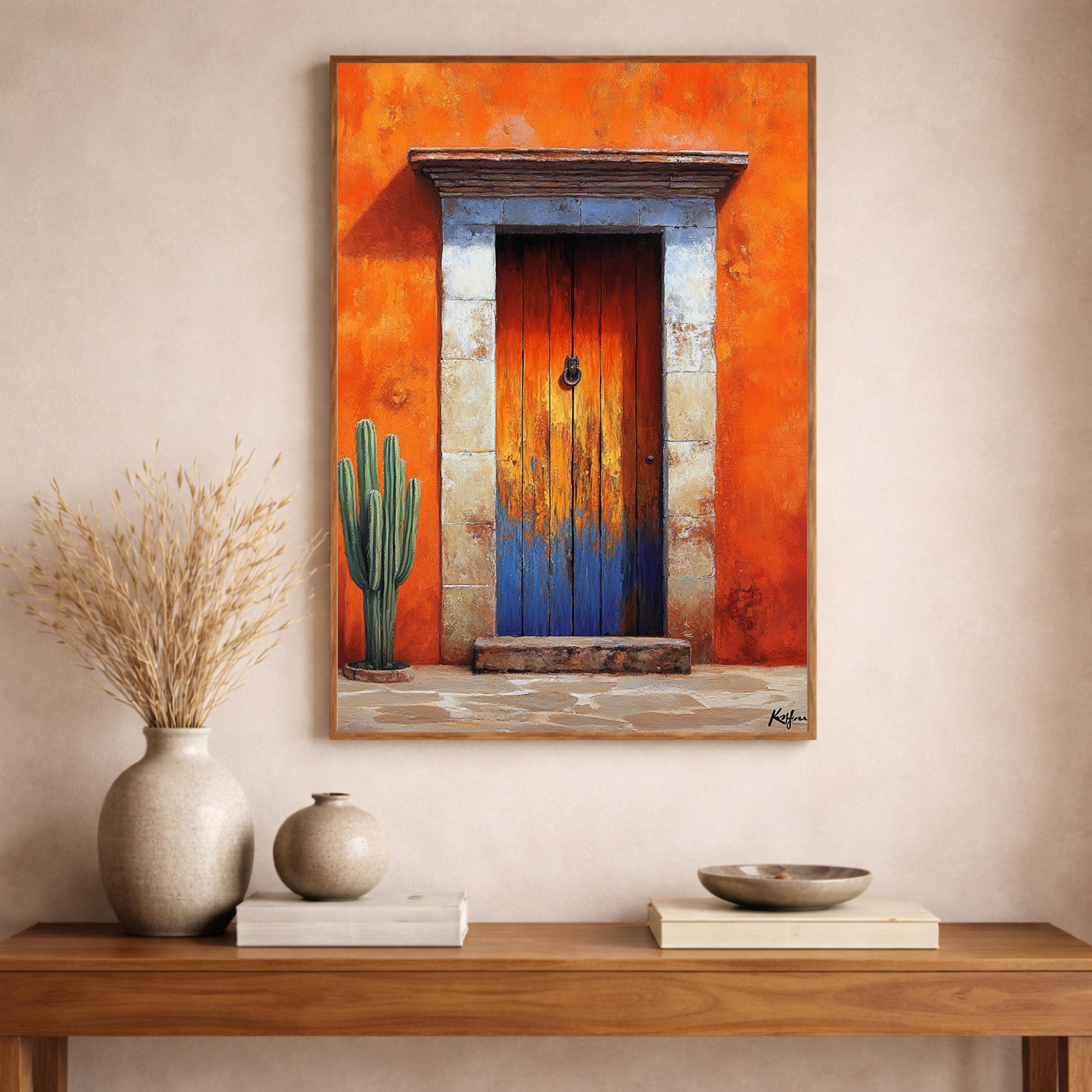 Terracotta Doorway Wall Art Print, Large Framed Sunbaked Adobe Door Canvas Decor, Warm Desert Living Room Wall Decor, Rustic Entry Home Art