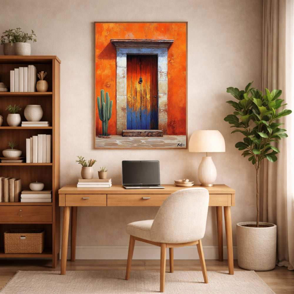 Terracotta Doorway Wall Art Print, Large Framed Sunbaked Adobe Door Canvas Decor, Warm Desert Living Room Wall Decor, Rustic Entry Home Art