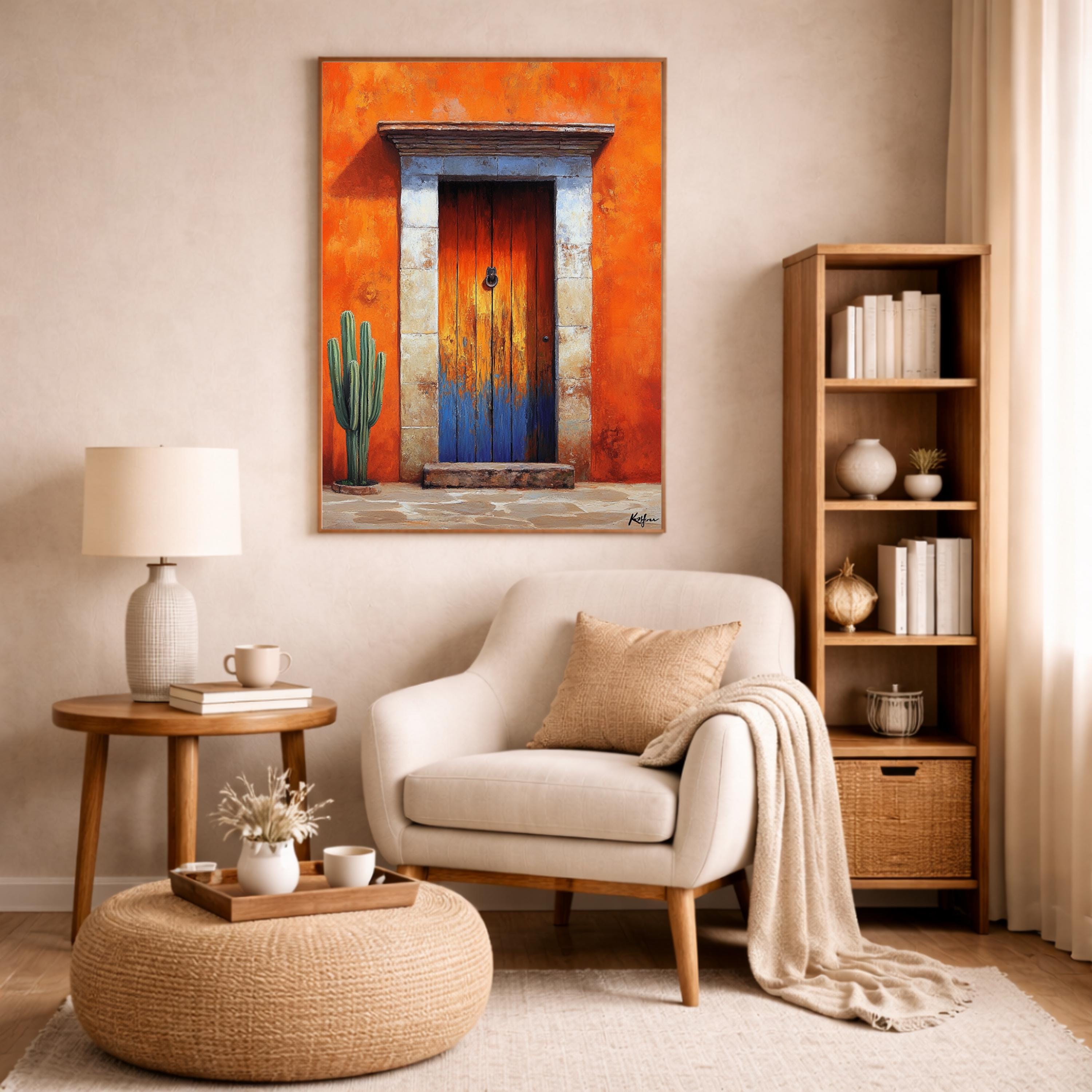 Terracotta Doorway Wall Art Print, Large Framed Sunbaked Adobe Door Canvas Decor, Warm Desert Living Room Wall Decor, Rustic Entry Home Art
