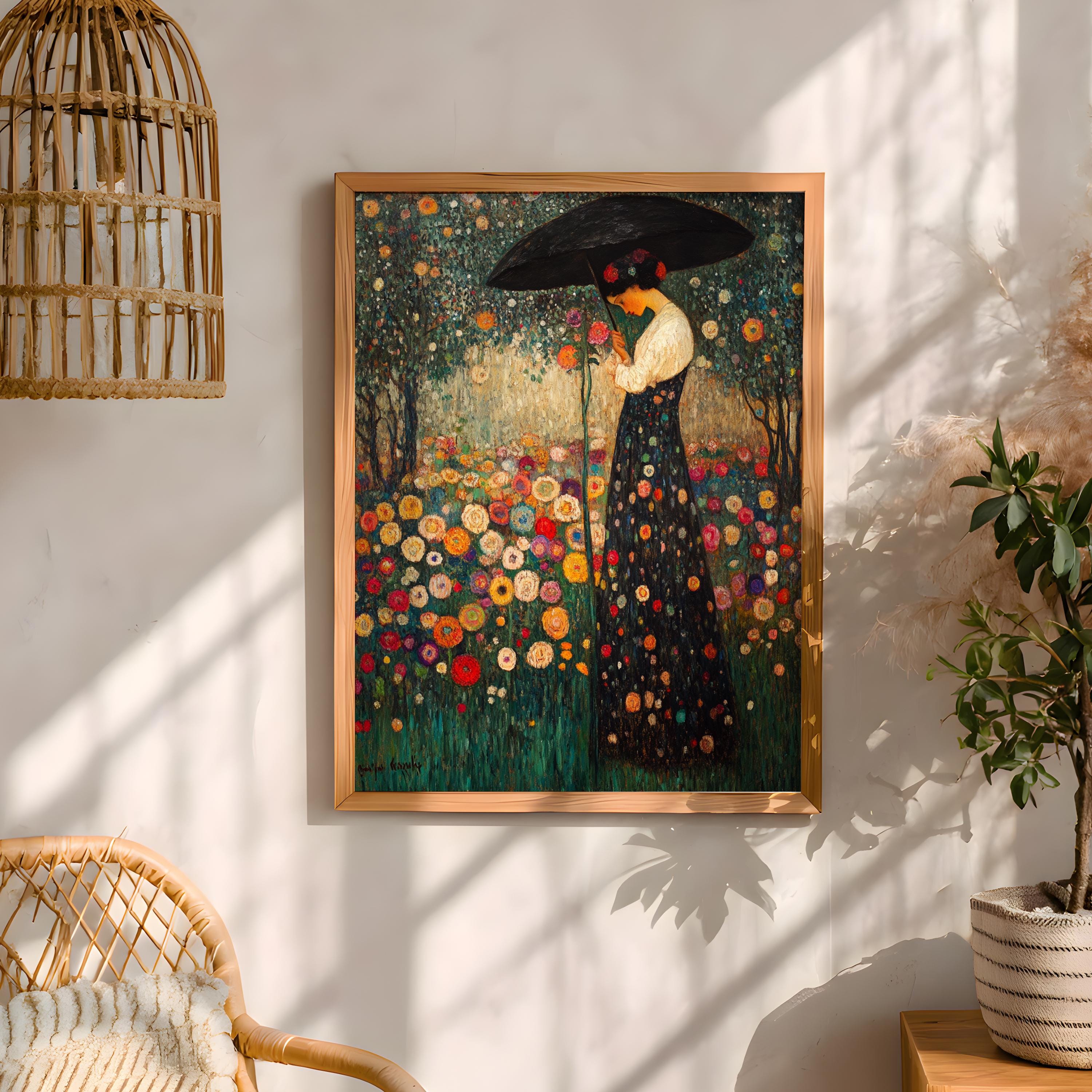 Floral Garden Wall Art, Romantic Woman Portrait Print, Vintage Inspired Framed Canvas, Cottage Botanical Home Decor, Elegant Bloom Accent