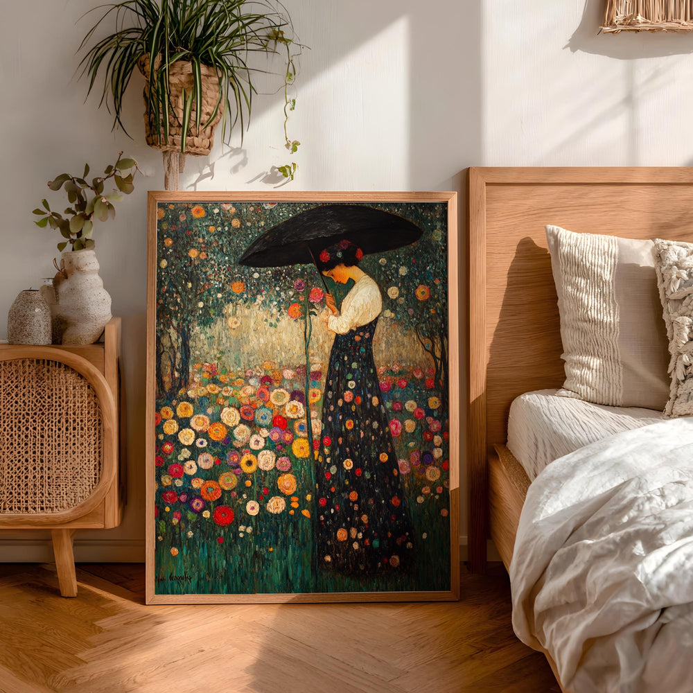 Floral Garden Wall Art, Romantic Woman Portrait Print, Vintage Inspired Framed Canvas, Cottage Botanical Home Decor, Elegant Bloom Accent