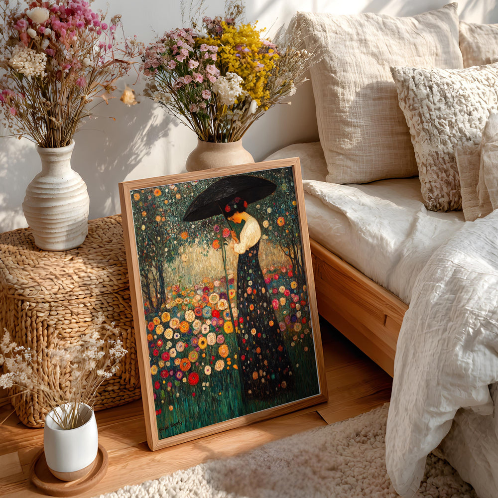 Floral Garden Wall Art, Romantic Woman Portrait Print, Vintage Inspired Framed Canvas, Cottage Botanical Home Decor, Elegant Bloom Accent