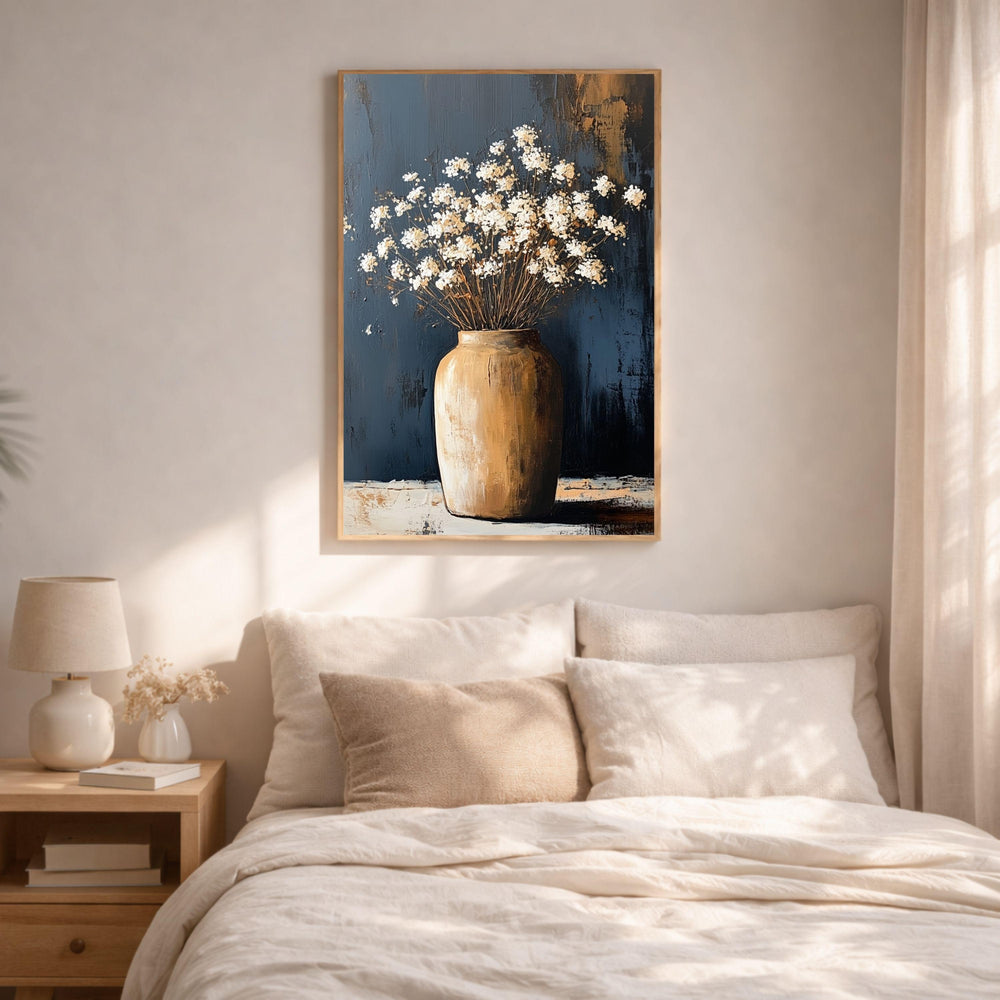 Neutral Floral Wall Art, Rustic Vase Flower Canvas Print, Minimal Botanical Framed Artwork, Farmhouse Gift Home Decor