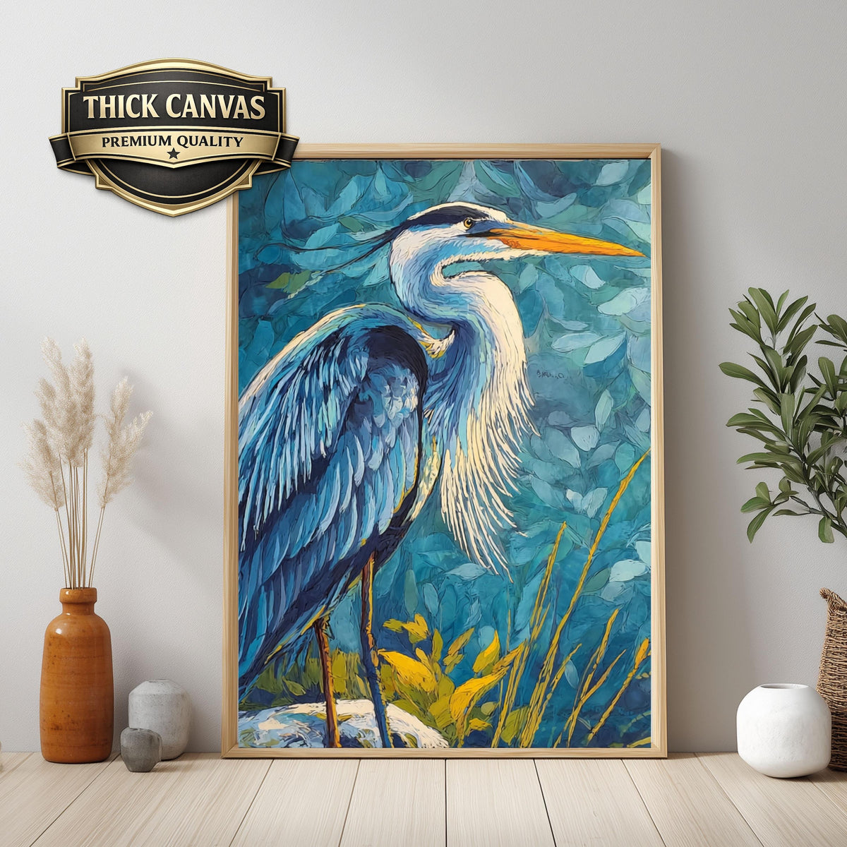 Coastal Bird Canvas Print, Blue Heron Wall Art, Nautical Wildlife Artwork, Beach House Bedroom Decor, Bold Nature Wall Art