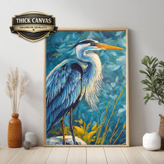 Coastal Bird Canvas Print, Blue Heron Wall Art, Nautical Wildlife Artwork, Beach House Bedroom Decor, Bold Nature Wall Art