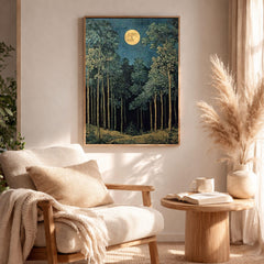 Moonlit Forest Wall Art, Night Landscape Canvas Print, Mystical Woodland Framed Art, Dark Nature Decor, Celestial Forest Home Accent