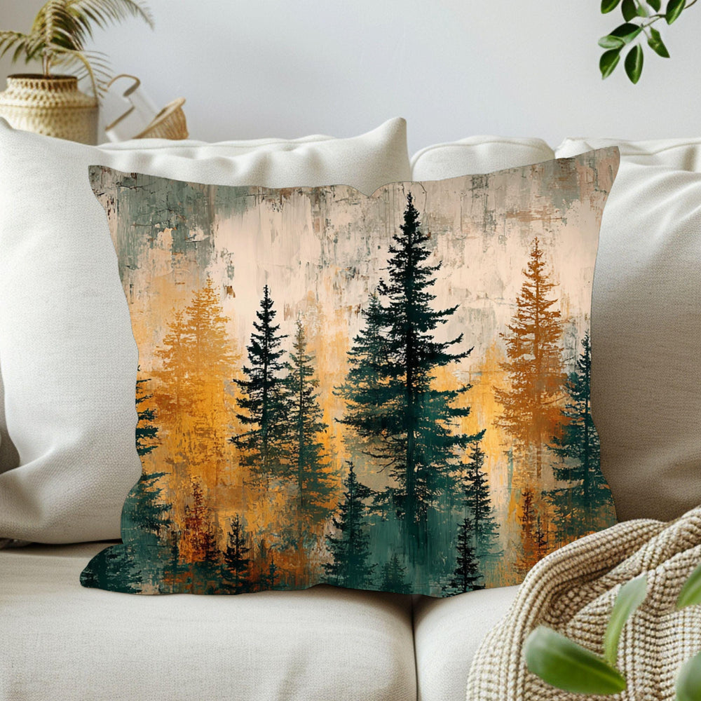 Rustic Forest Throw Pillow, Woodland Tree Cushion Cover, Lodge Cabin Decor, Nature Inspired Accent Pillow, Autumn Evergreen Design