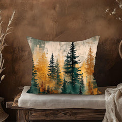 Rustic Forest Throw Pillow, Woodland Tree Cushion Cover, Lodge Cabin Decor, Nature Inspired Accent Pillow, Autumn Evergreen Design
