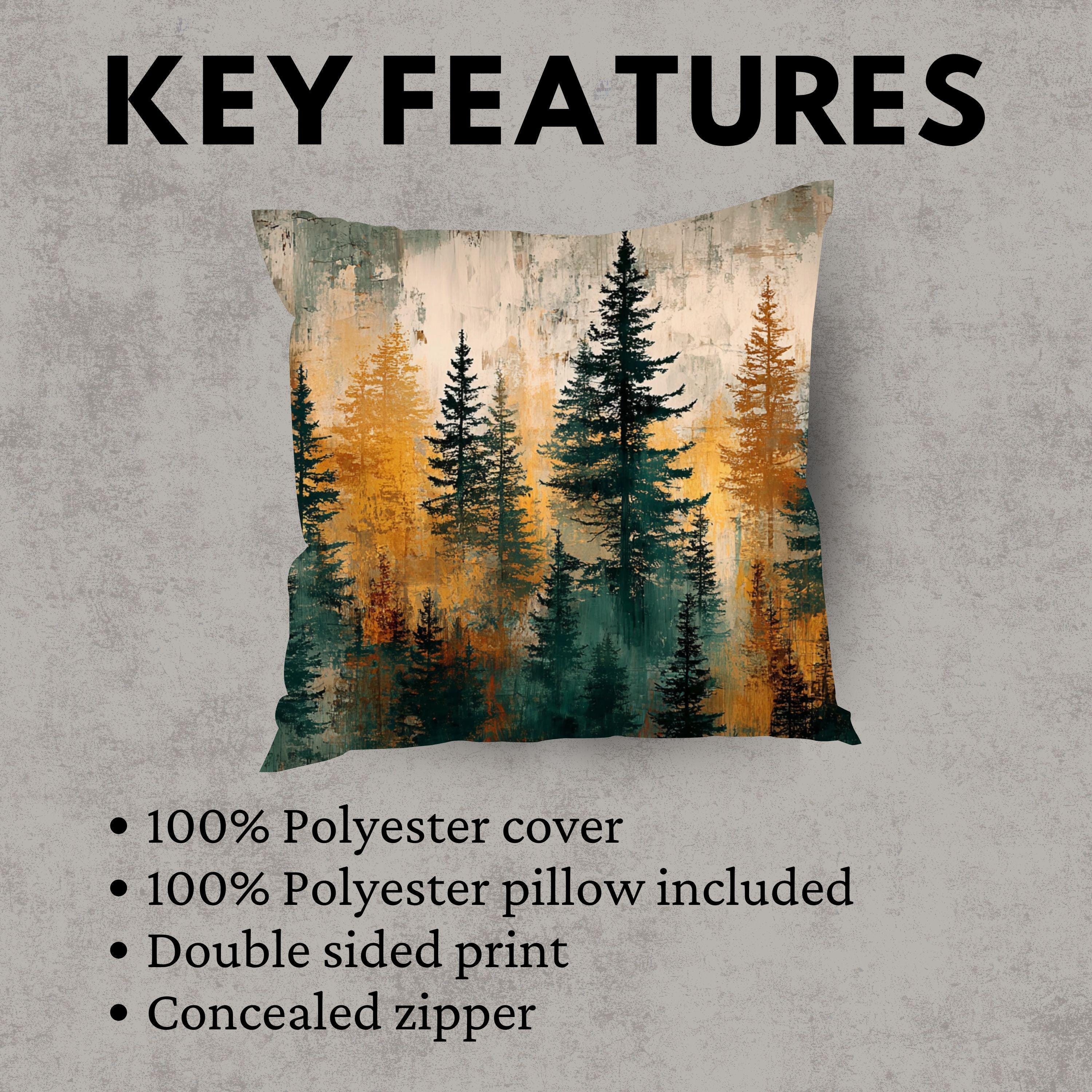 Rustic Forest Throw Pillow, Woodland Tree Cushion Cover, Lodge Cabin Decor, Nature Inspired Accent Pillow, Autumn Evergreen Design