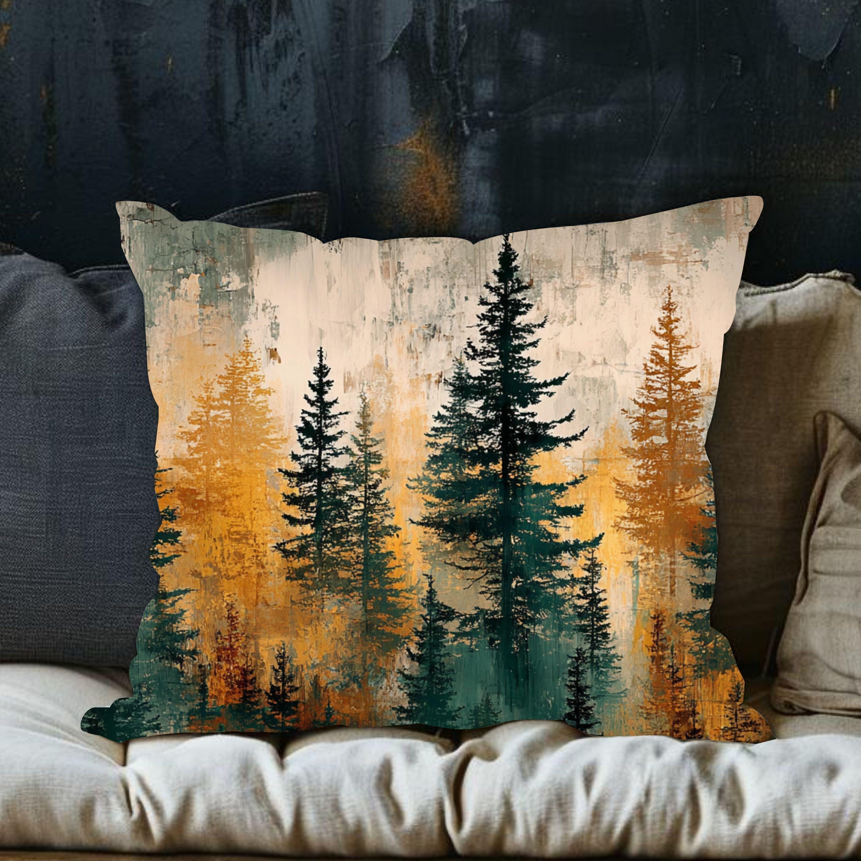 Rustic Forest Throw Pillow, Woodland Tree Cushion Cover, Lodge Cabin Decor, Nature Inspired Accent Pillow, Autumn Evergreen Design