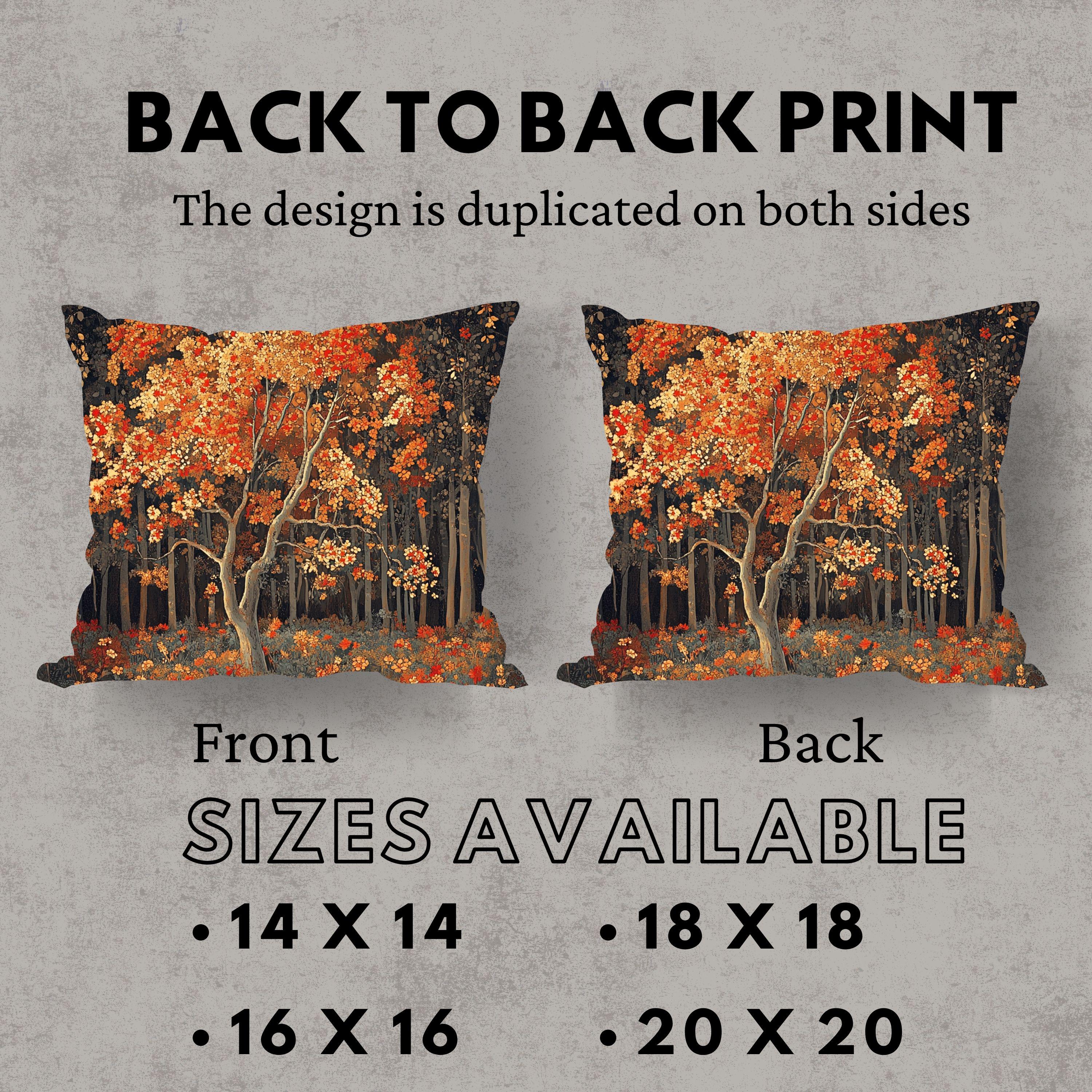 Rustic Autumn Tree Throw Pillow, Fall Forest Cushion Cover, Cottagecore Woodland Pillowcase, Farmhouse Nature Accent Decor