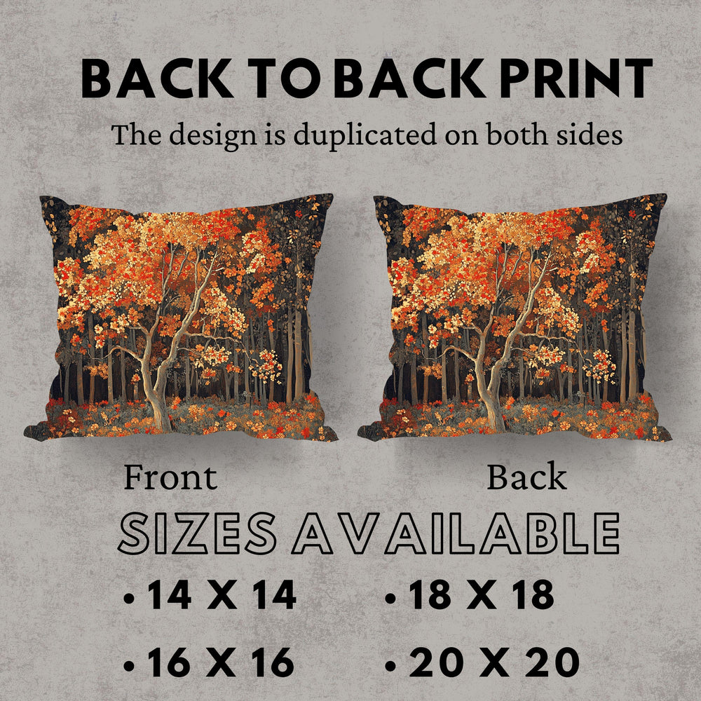 Rustic Autumn Tree Throw Pillow, Fall Forest Cushion Cover, Cottagecore Woodland Pillowcase, Farmhouse Nature Accent Decor