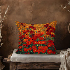 Red Poppy Throw Pillow, Vintage Floral Cushion Cover, Bold Botanical Flower Pillowcase, Cottagecore Farmhouse Accent Decor Gift