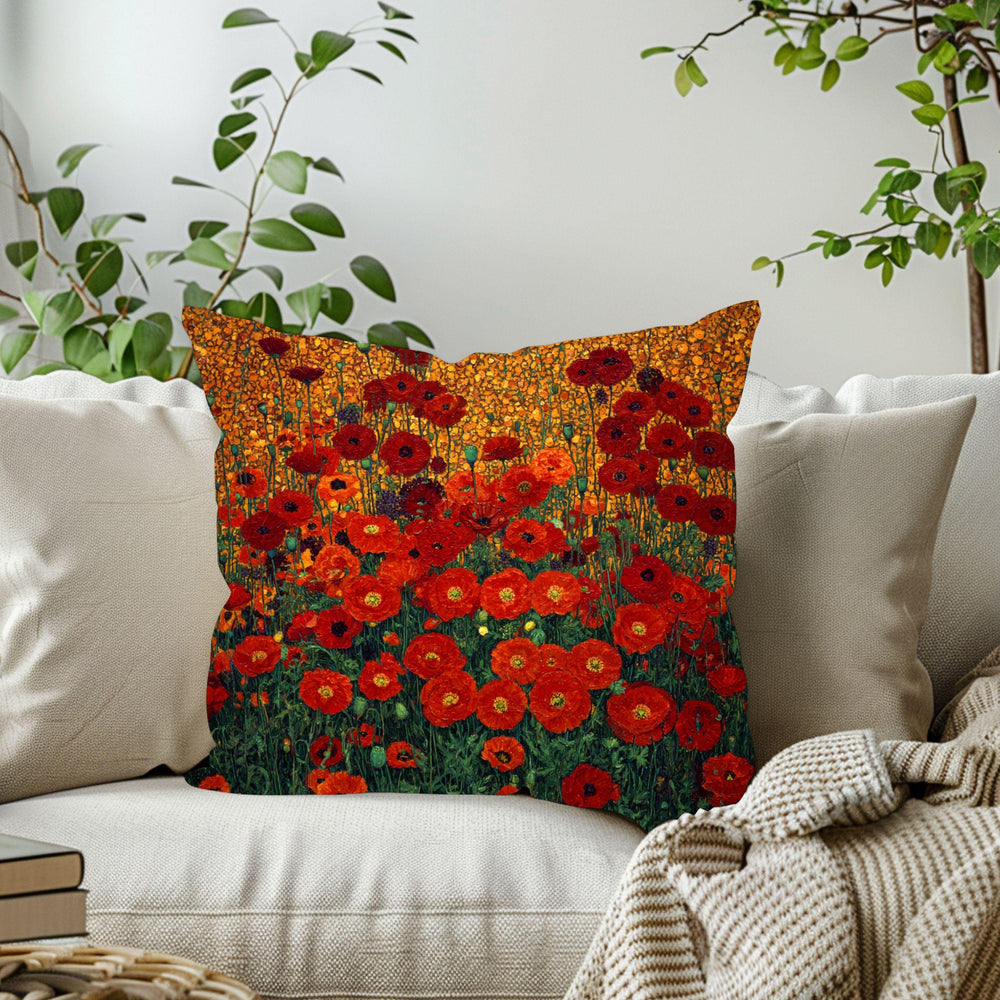 Red Poppy Throw Pillow, Vintage Floral Cushion Cover, Bold Botanical Flower Pillowcase, Cottagecore Farmhouse Accent Decor Gift