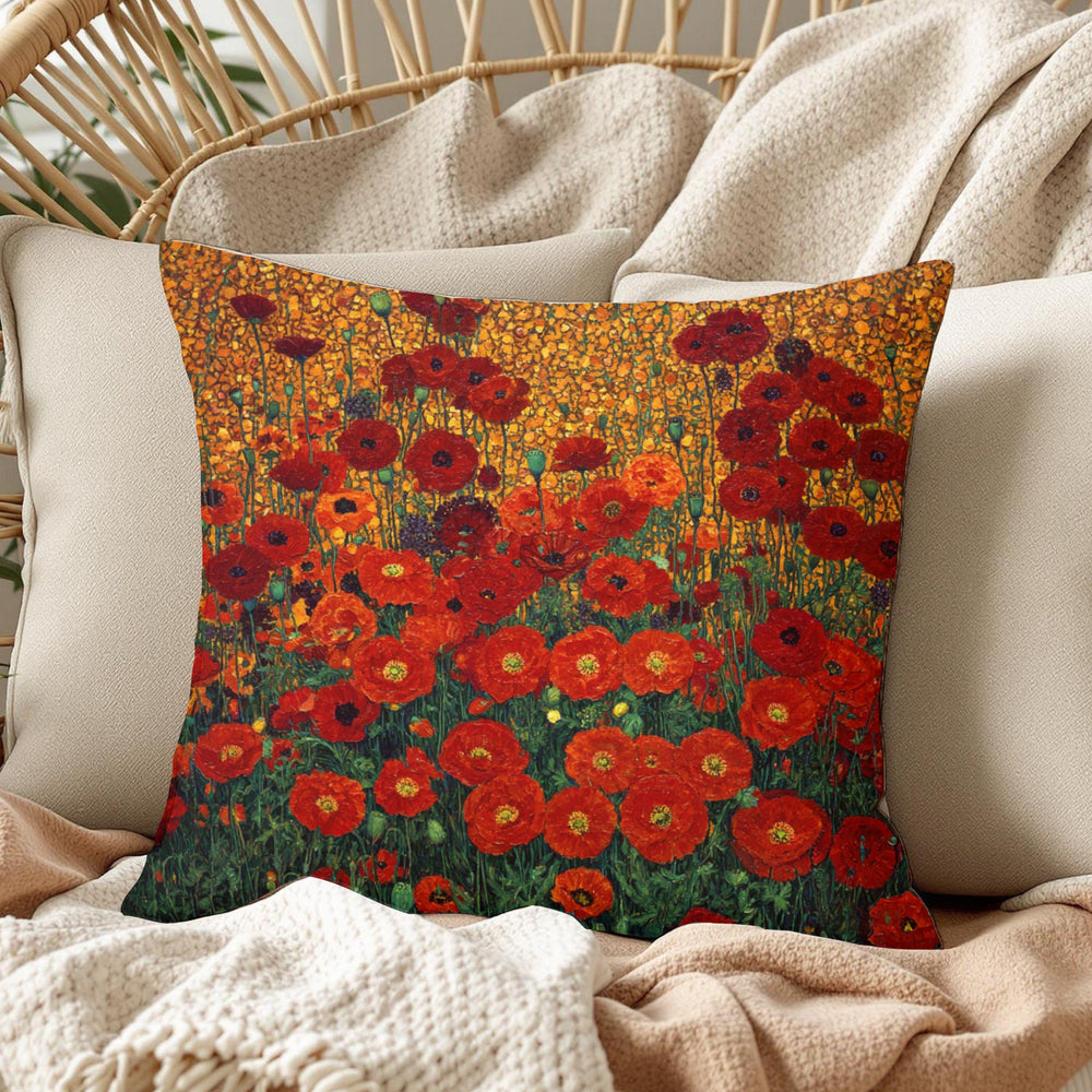 Red Poppy Throw Pillow, Vintage Floral Cushion Cover, Bold Botanical Flower Pillowcase, Cottagecore Farmhouse Accent Decor Gift