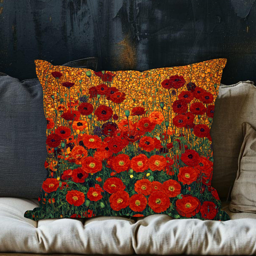 Red Poppy Throw Pillow, Vintage Floral Cushion Cover, Bold Botanical Flower Pillowcase, Cottagecore Farmhouse Accent Decor Gift