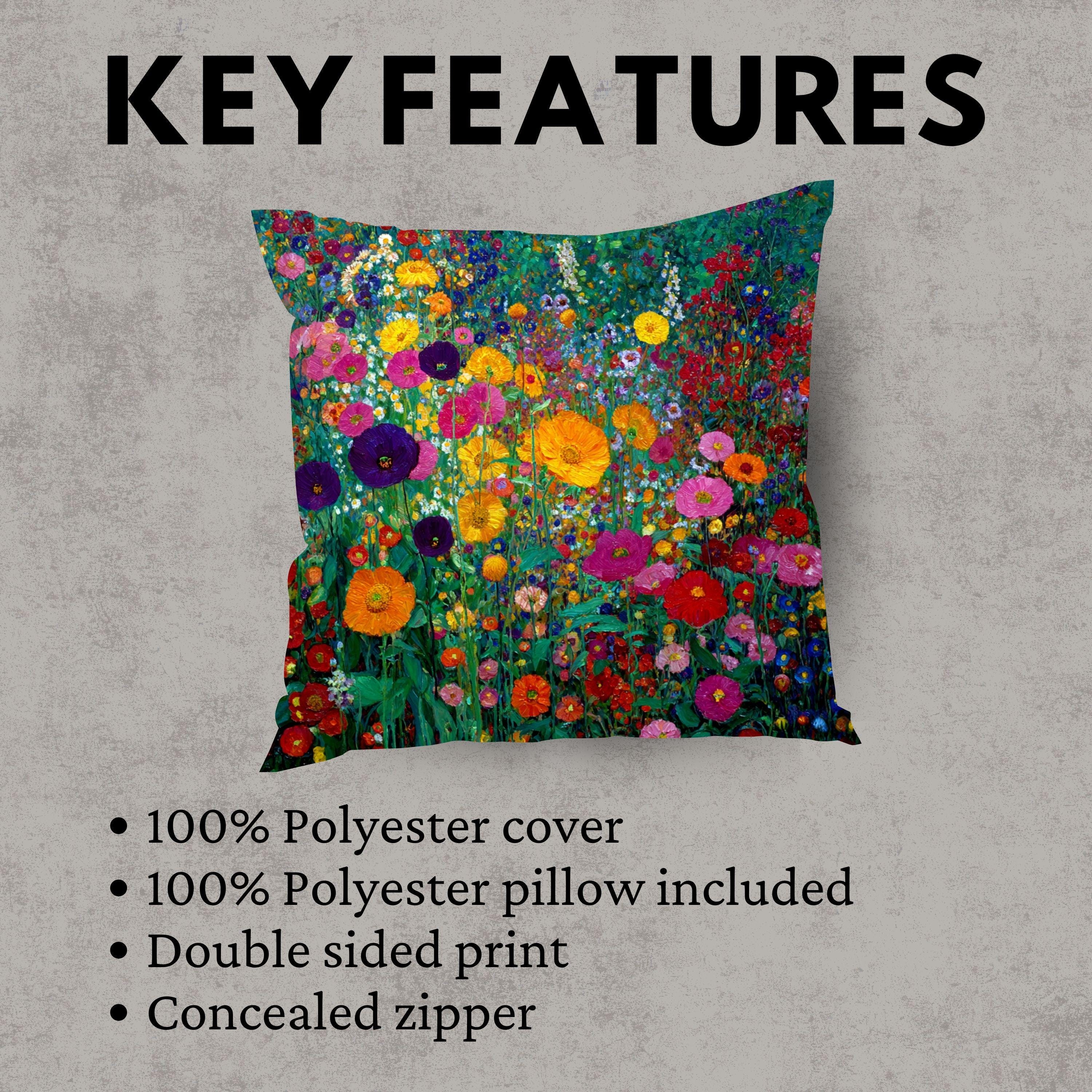 Wildflower Throw Pillow, Bright Floral Cushion Cover, Botanical Garden Pillowcase, Cottagecore Farmhouse Decor Accent