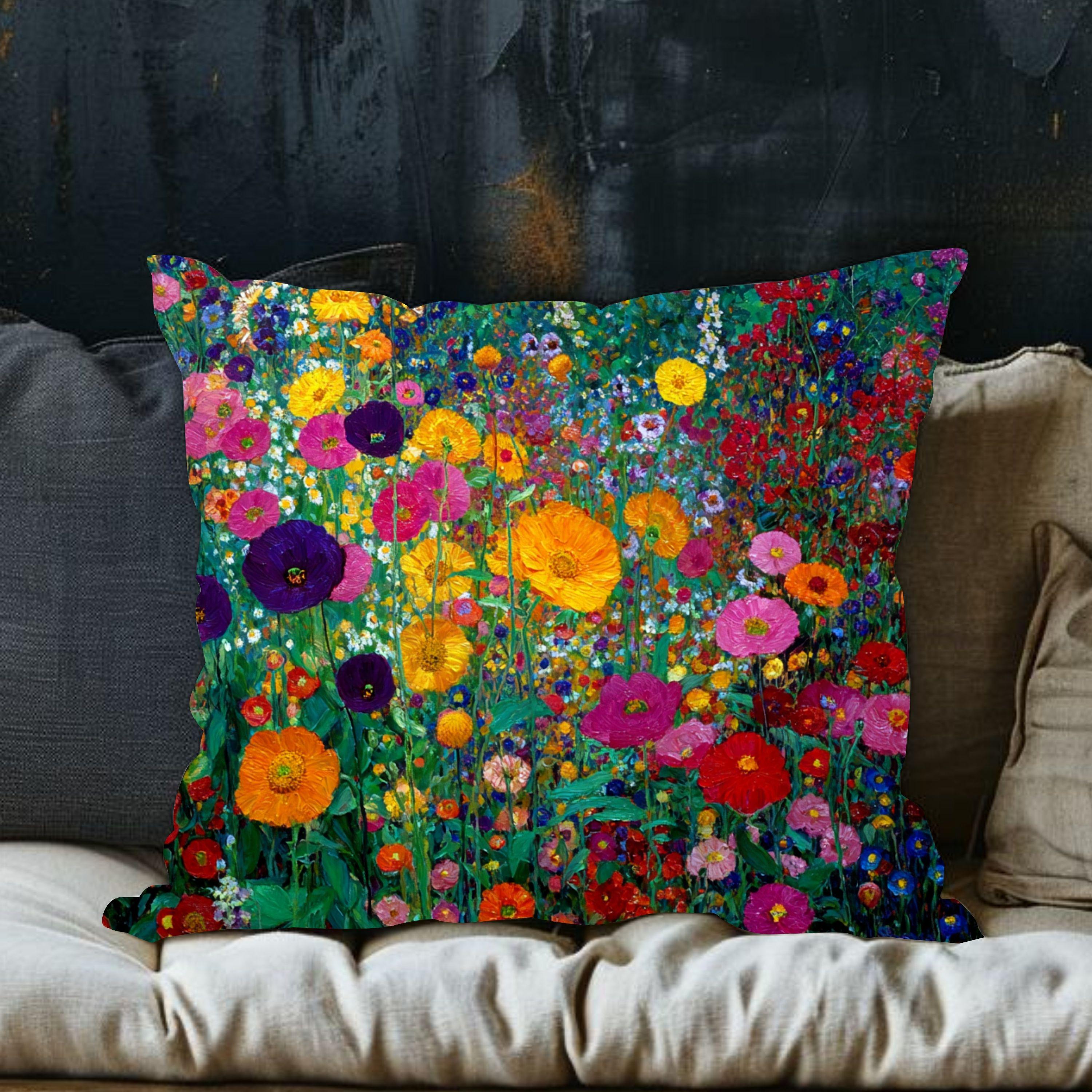 Wildflower Throw Pillow, Bright Floral Cushion Cover, Botanical Garden Pillowcase, Cottagecore Farmhouse Decor Accent