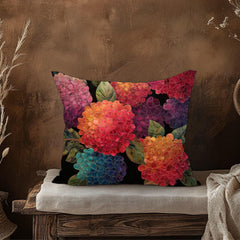 Hydrangea Throw Pillow, Embroidered Look Floral Cushion Cover, Colorful Botanical Pillowcase, Cottagecore Farmhouse Decor Accent