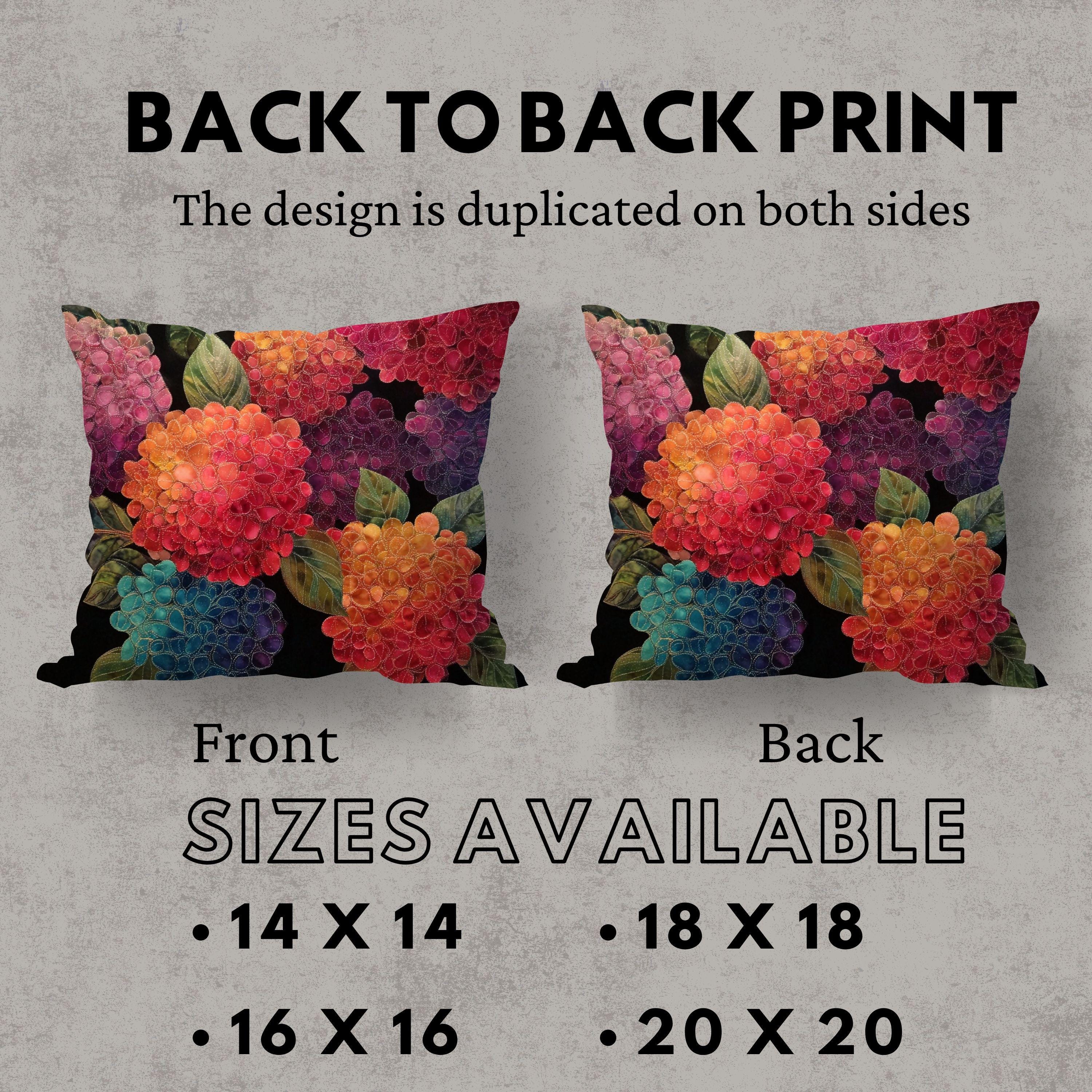 Hydrangea Throw Pillow, Embroidered Look Floral Cushion Cover, Colorful Botanical Pillowcase, Cottagecore Farmhouse Decor Accent