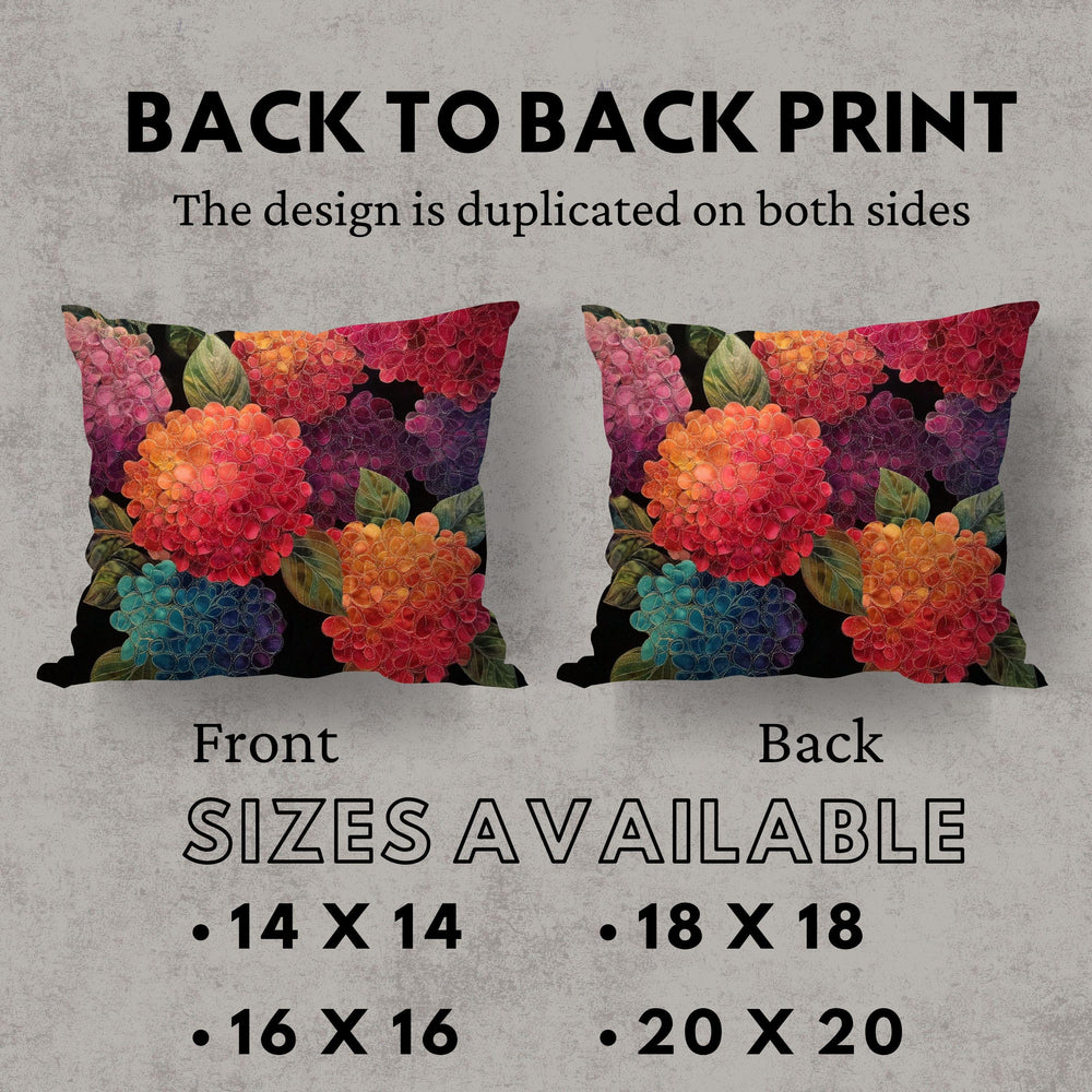 Hydrangea Throw Pillow, Embroidered Look Floral Cushion Cover, Colorful Botanical Pillowcase, Cottagecore Farmhouse Decor Accent