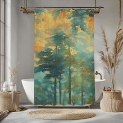 Moody Forest Shower Curtain, Misty Woodland Bathroom Decor, Dark Green Nature Bath Panel, Rustic Cabin House Curtain